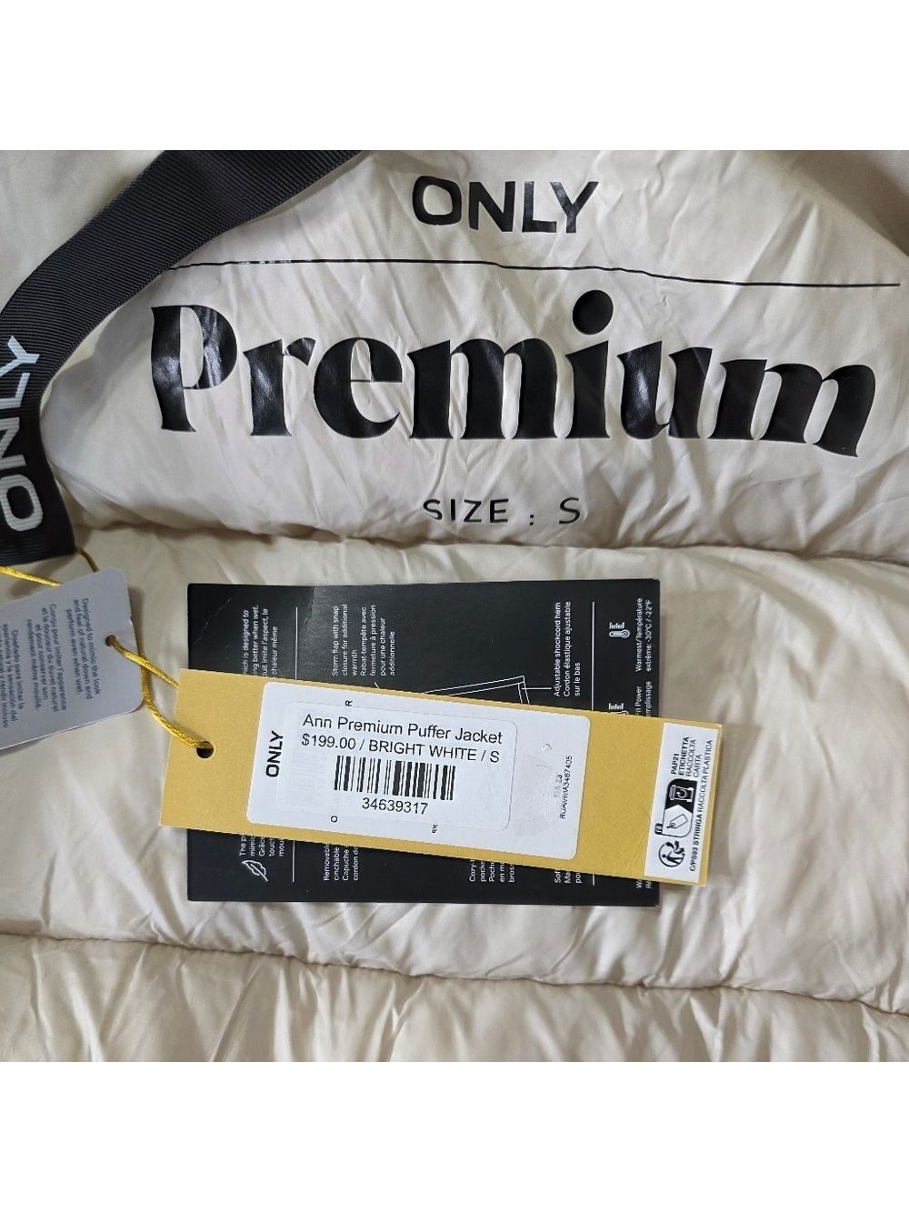 ONLY Premium White Puffer Jacket Small NWT Thinsulate Snowcore Sporty Luxe - Picture 9 of 12